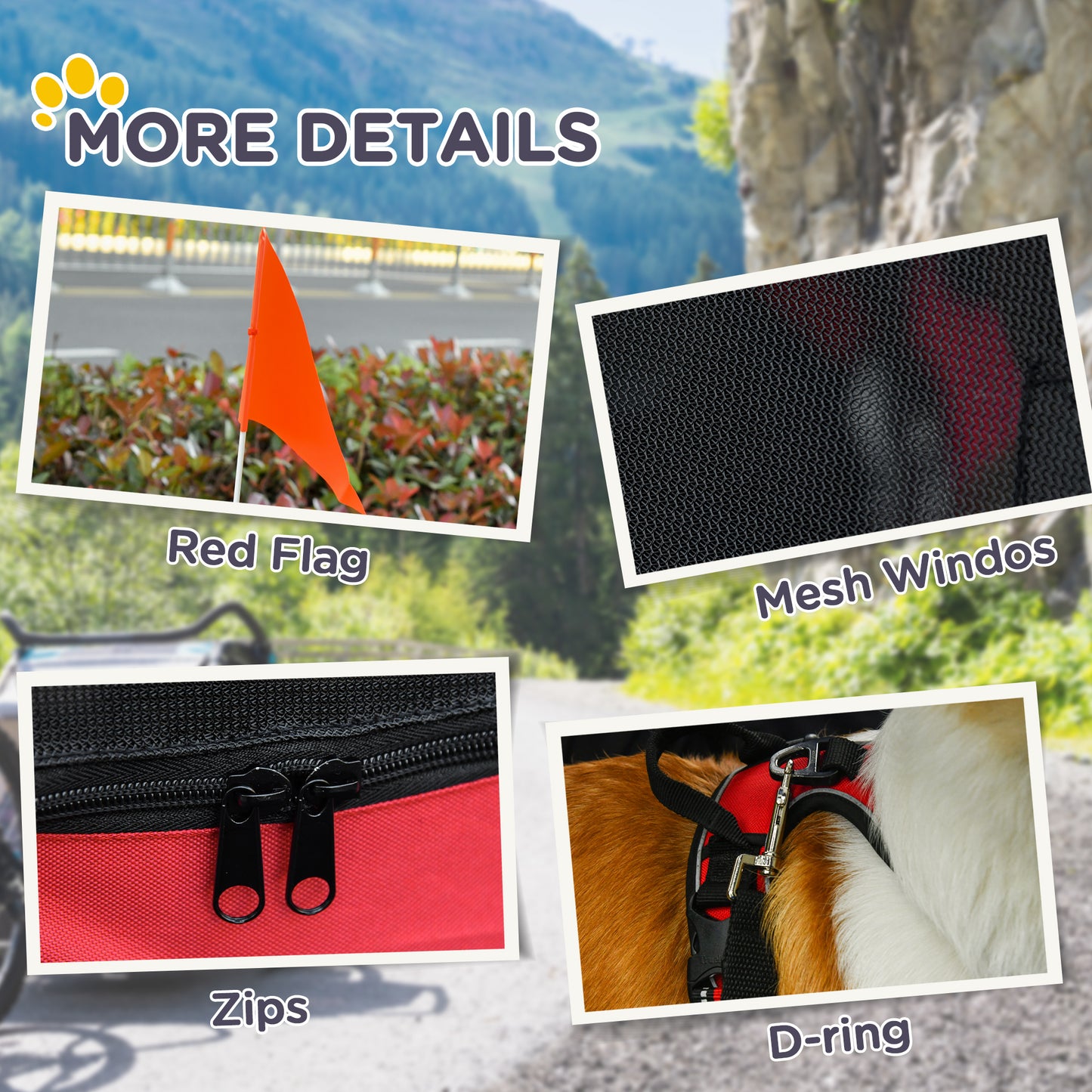 Pet Bike Trailer with Folding Frame, 20-Inch Wheels, Mesh Screens, Red