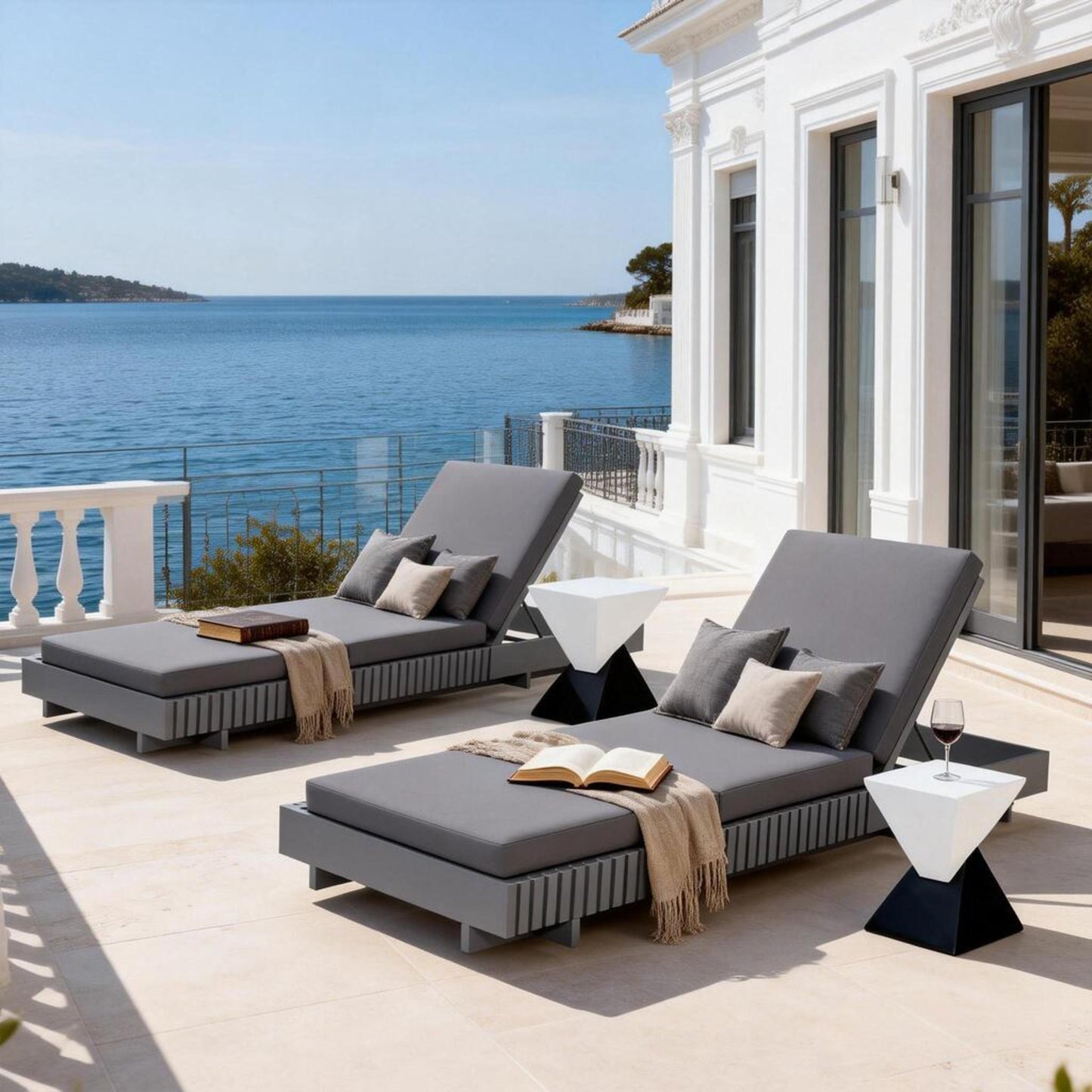 Outdoor Chaise Lounge - Dark Grey Acacia Wood with Cushion