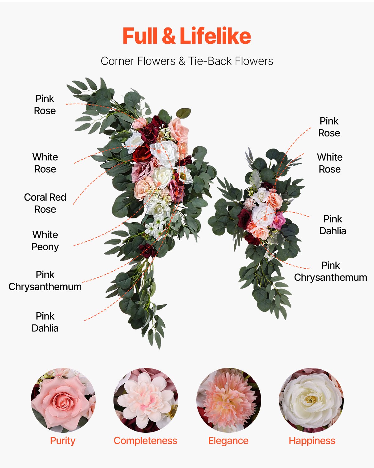 Artificial Wedding Arch Flowers Kit with 21ft Draping Fabric - Pink & Ivory