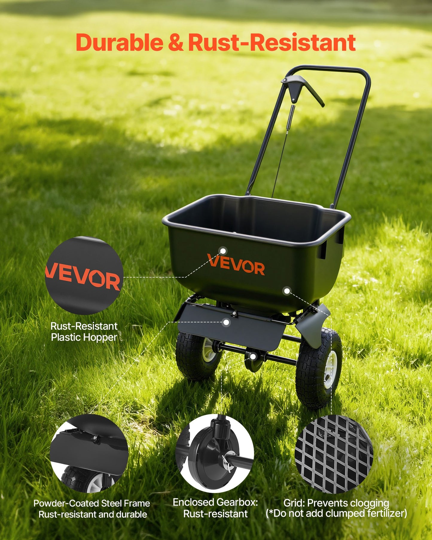 Push Lawn Spreader with 12ft Width, 80lb Capacity & All-Terrain Tires