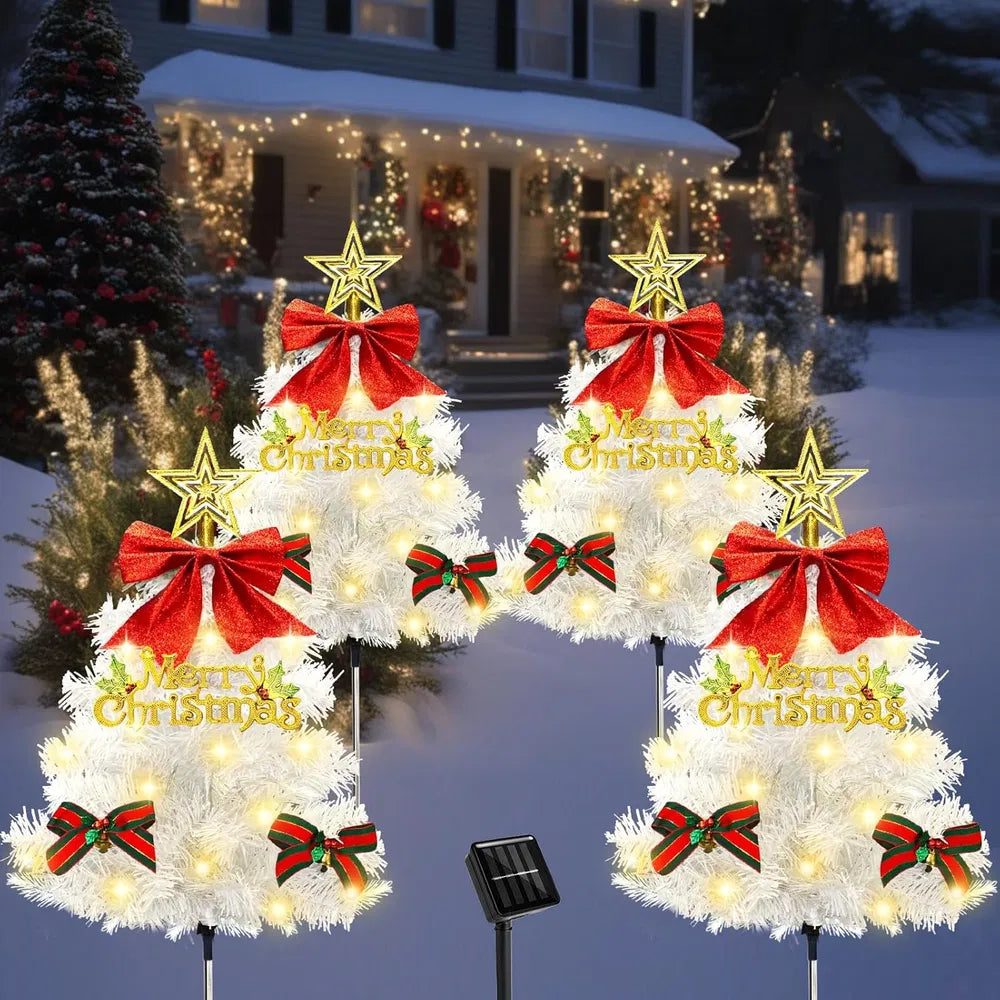 4 Pack Solar Christmas Tree Pathway Lights - Waterproof Mini Decor