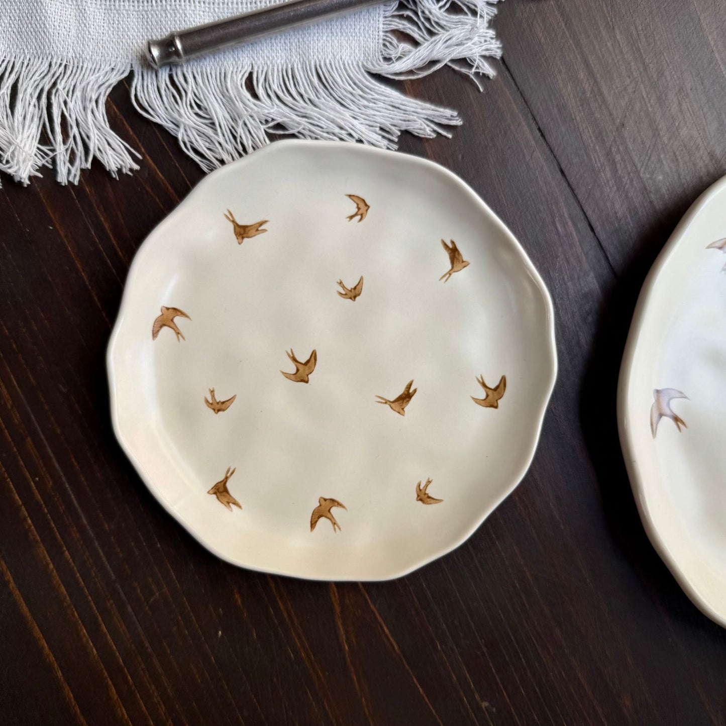 Small Irregular Floral Ceramic Plate - Hand-Painted Kitchen Decor