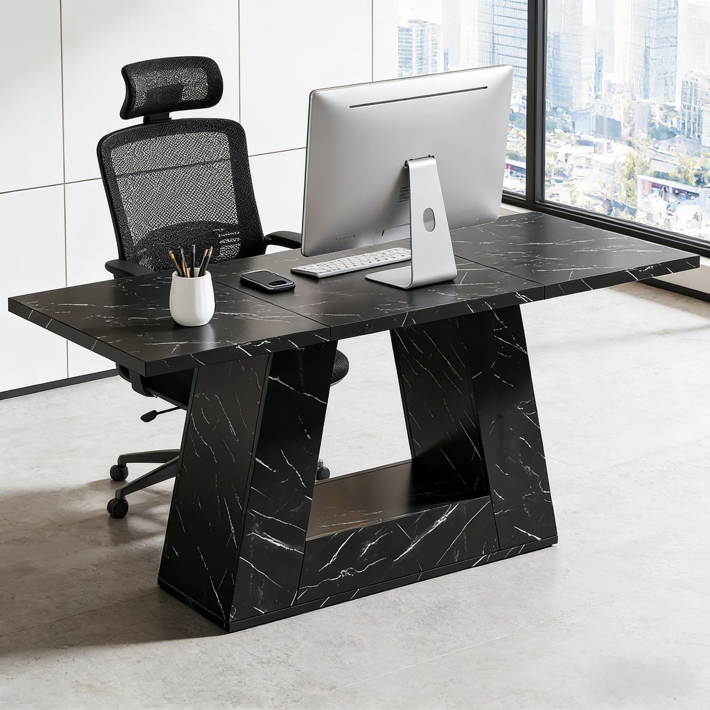 Spacious Computer Desk - Contemporary Executive Desk in Black