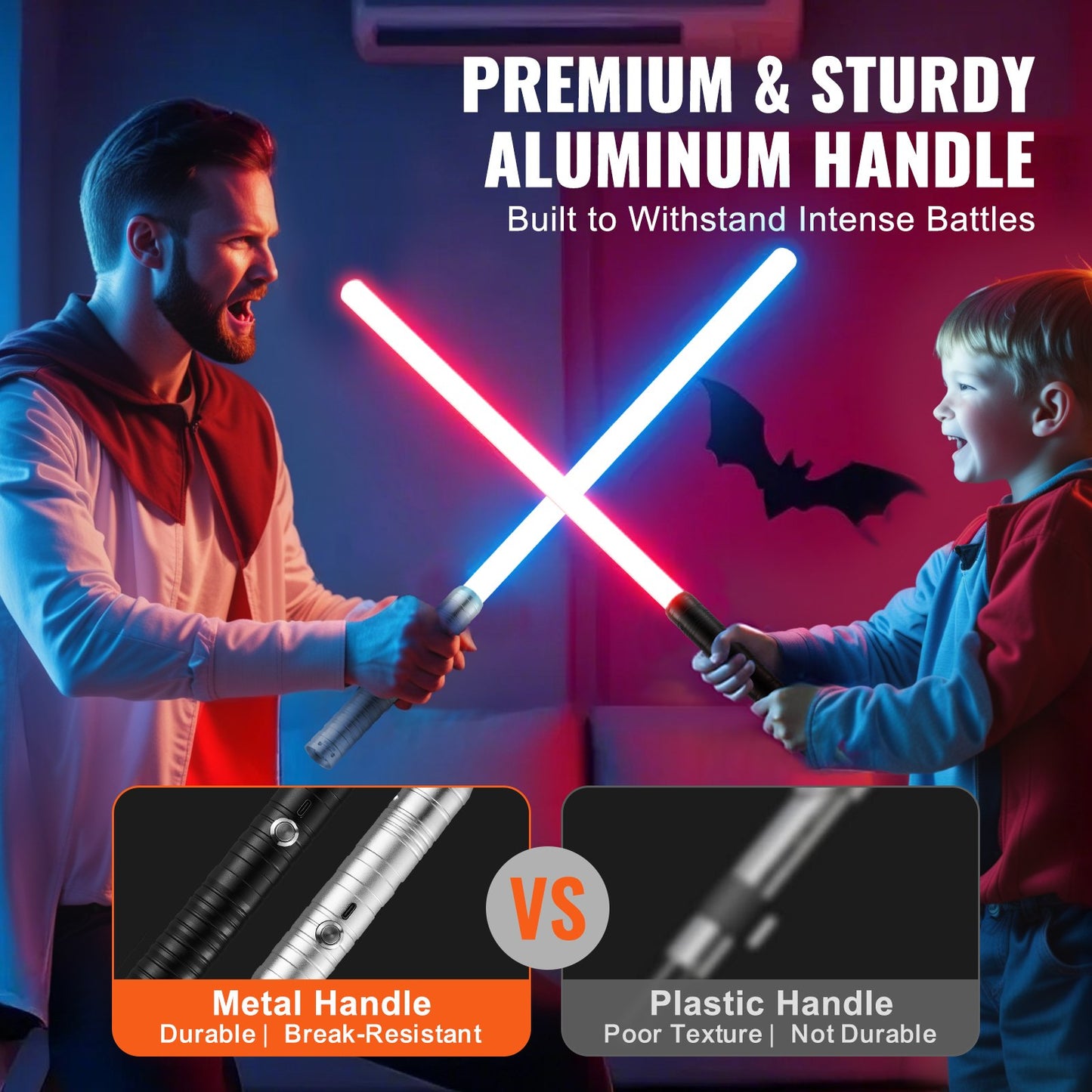 2 Pack Rechargeable LED Light Swords with RGB Colors for Kids & Parties