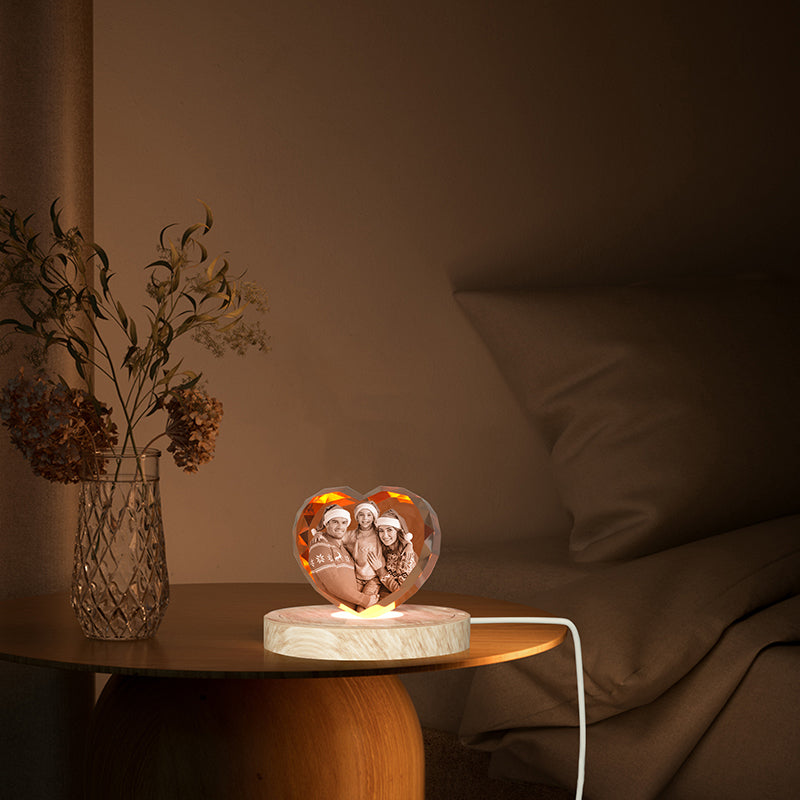 LED Light Base for 3D Crystal Displays - Wooden, Rotating & Color Options