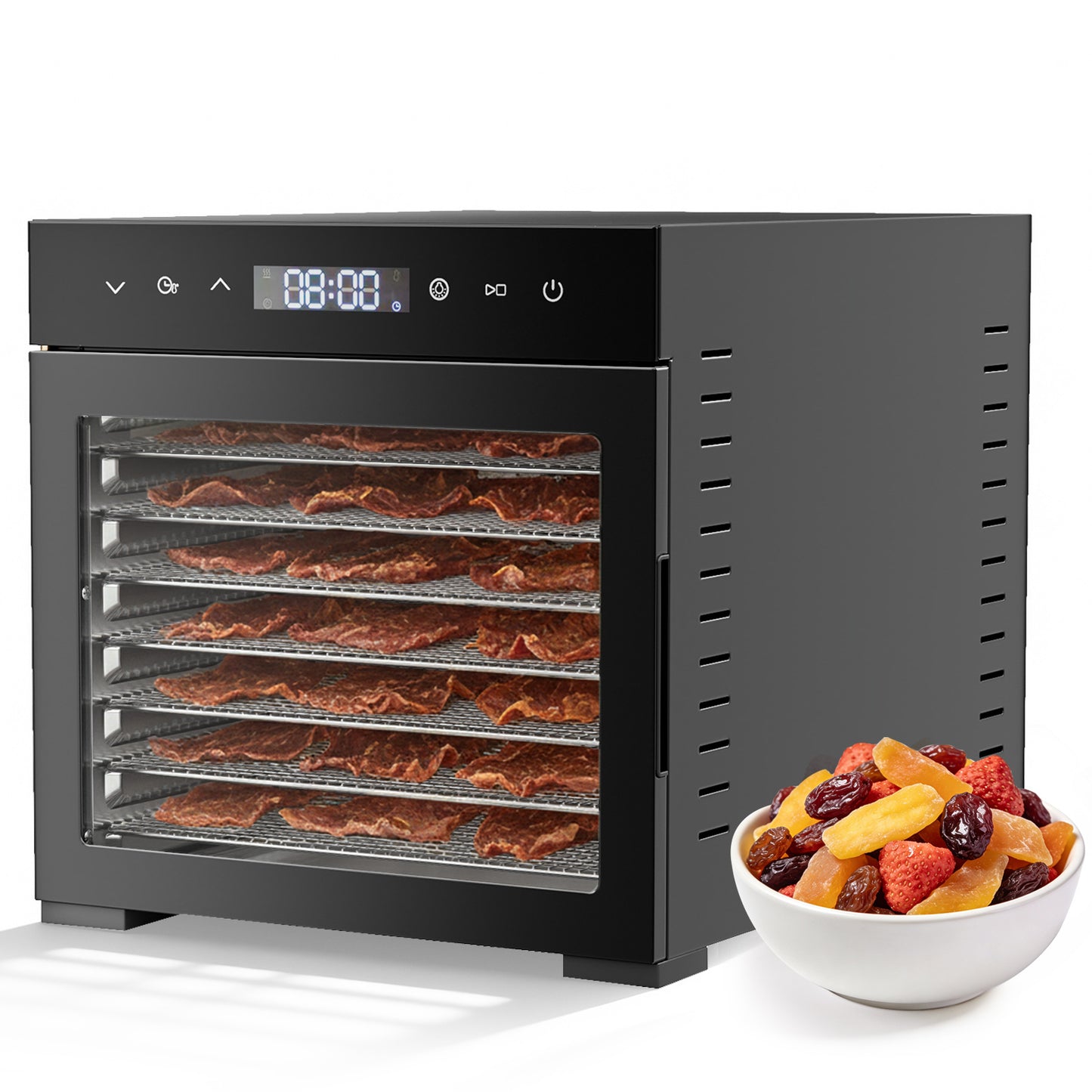 600W Food Dehydrator with 6.5 Sq Ft Drying Space - Adjustable Temperature