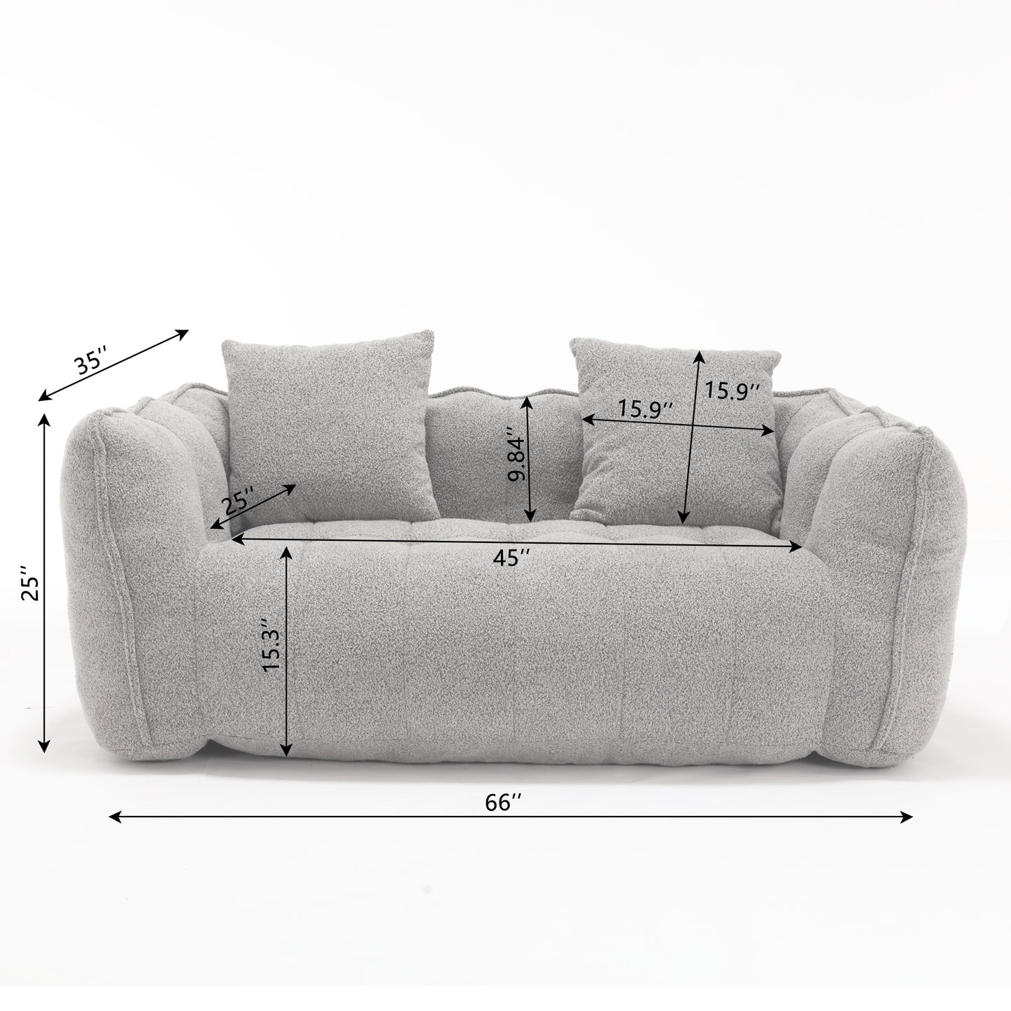 Soft Grey Beanbag Chair for Two - High Resilience Foam