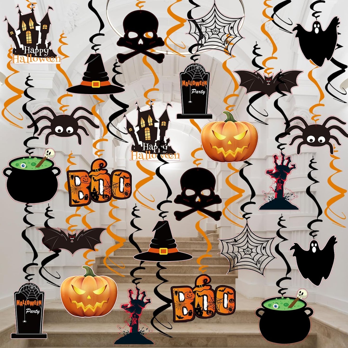 36 Pcs Halloween Hanging Swirl Decorations - Multi-Color