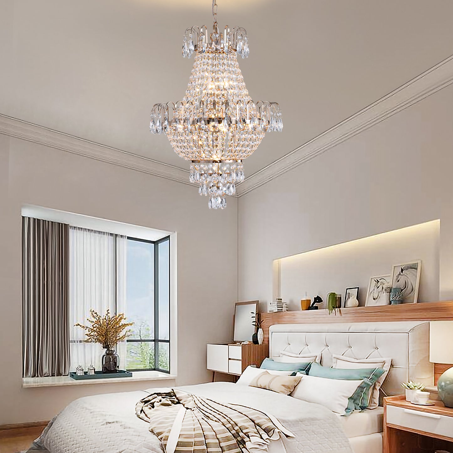 Large Gold Crystal Chandelier - Luxury Ceiling Light Fixture