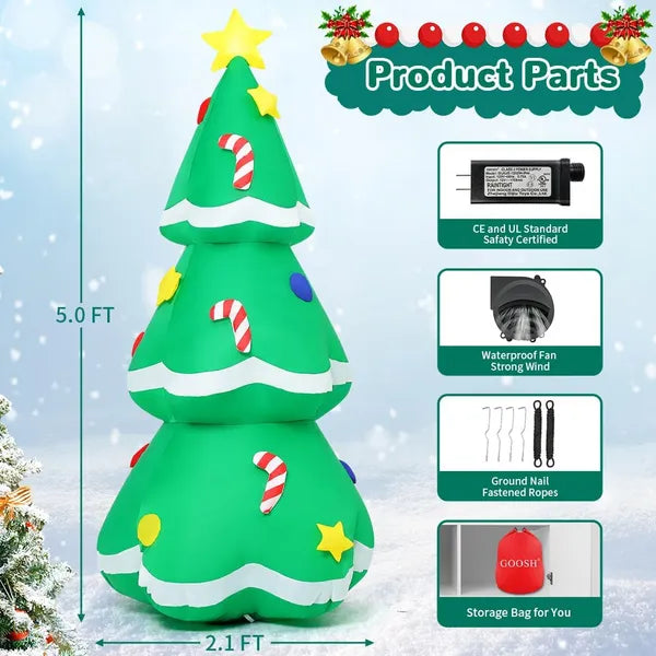 5 FT Christmas Inflatable Tree with LED Lights - Green