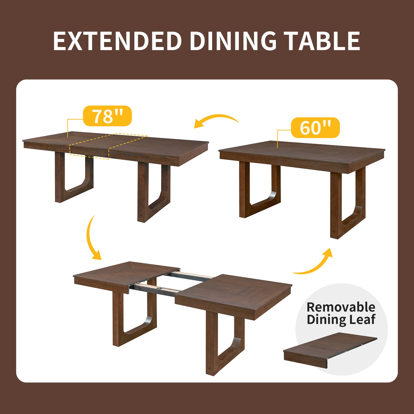 5-Piece Extendable Dining Table Set, Farmhouse With 18 Move Leaf, 78