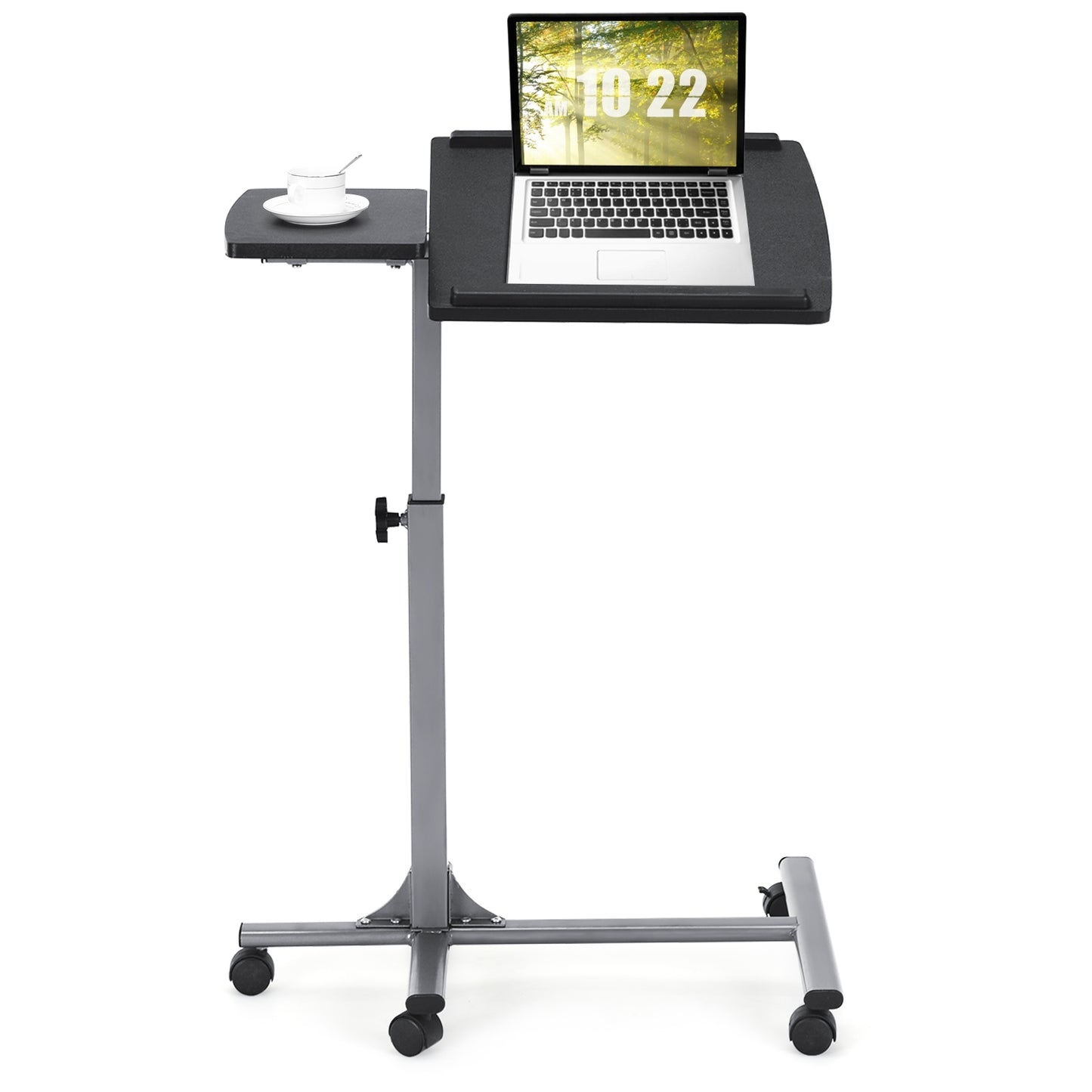 Adjustable Rolling Laptop Table with Lockable Wheels - Black