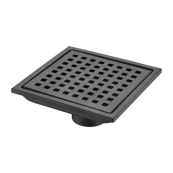 6 Inch Square Shower Drain with Removable Grate Stainless Steel Hair Strainer Matte Black