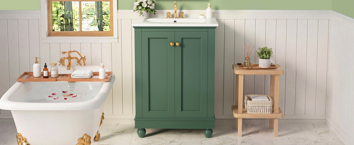 24 Inch Green Modern Bathroom Vanity Cabinet with Soft-Closing Storage