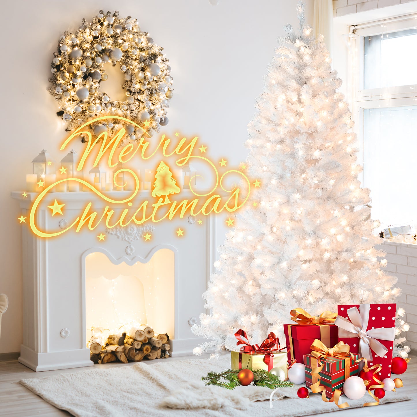 Prelit White PVC Christmas Tree - Multiple Heights Available