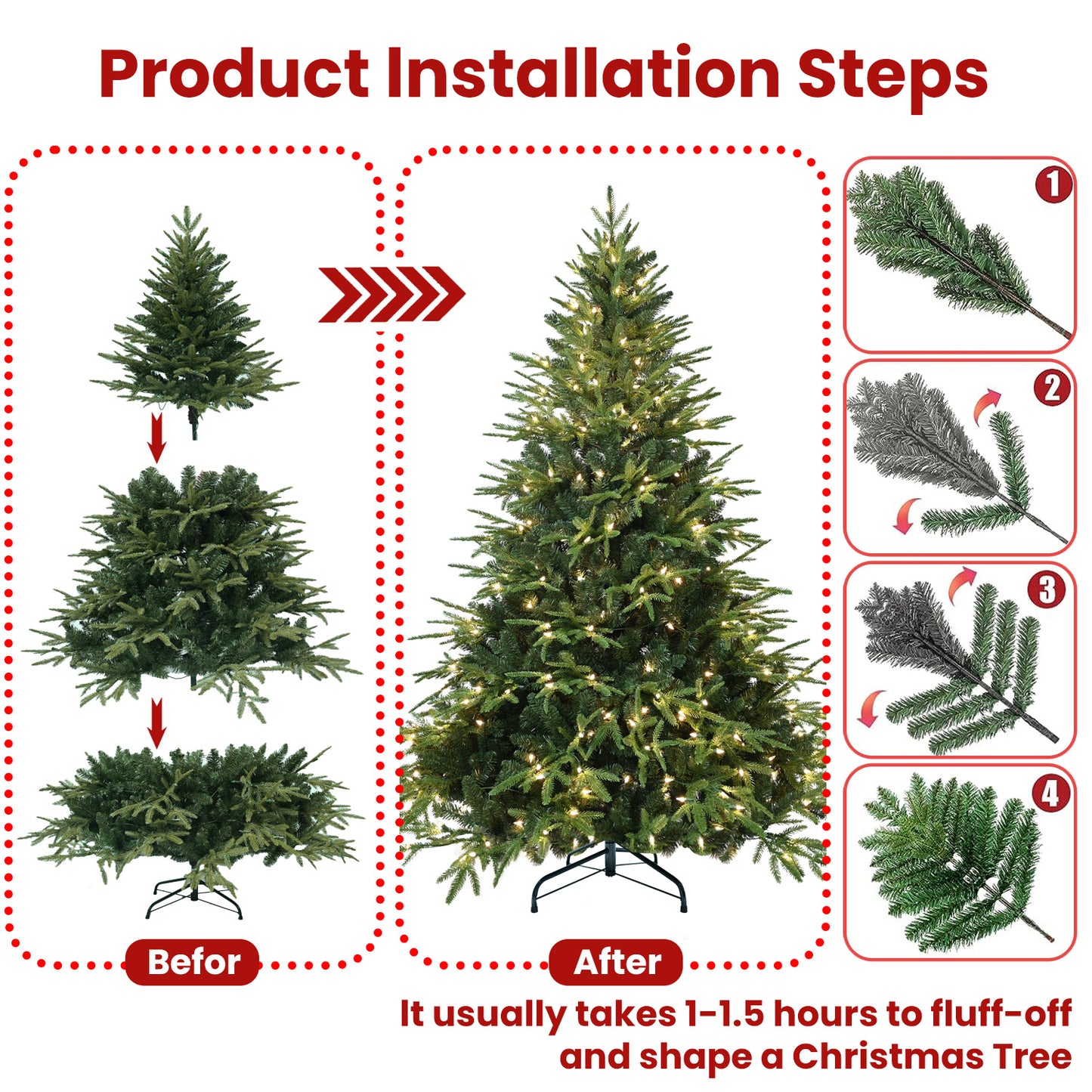 Artificial Christmas Tree with Lights - Multiple Heights Available