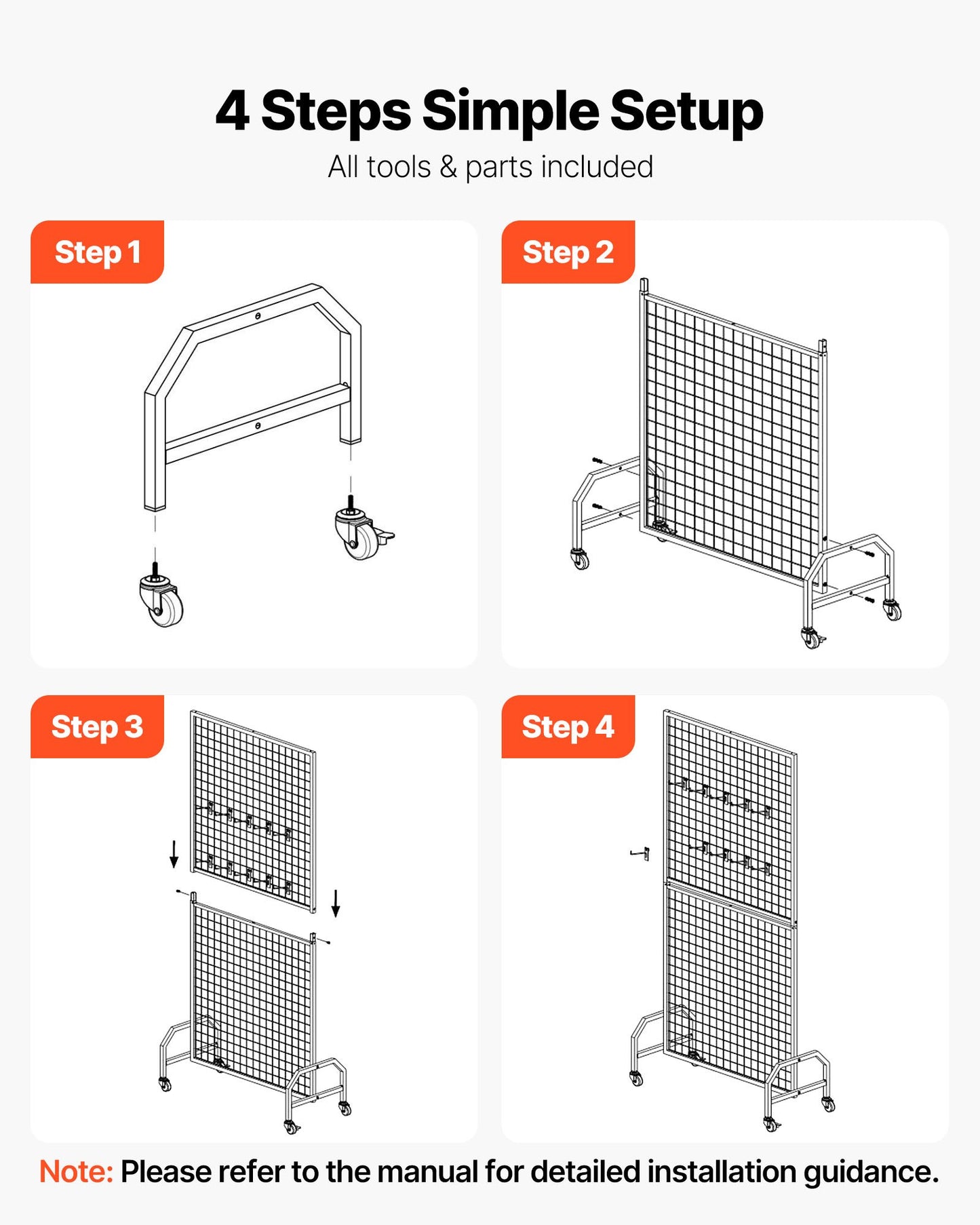 Grid Wall Panel Display Rack with Wheels - 2.9 x 5.9 Ft, 2 Packs