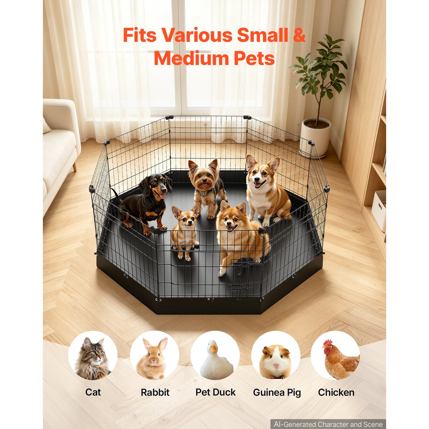 Heavy Duty Dog Playpen 24 Inch 8 Panels Indoor Outdoor Fence with Door and Bottom Pad