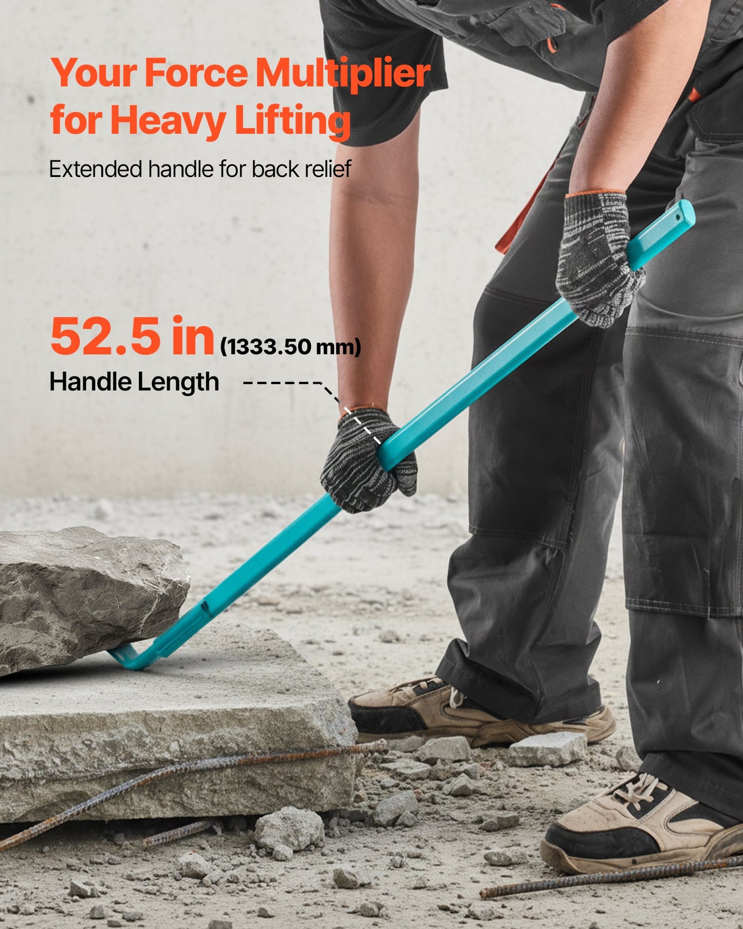 Heavy Duty Pry Lever Bar 2000 Lb Capacity - 52.5 Inch Carbon Steel Crowbar for Demolition and Construction