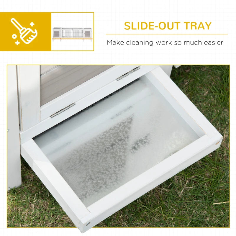 Indoor Rabbit Hutch with Pull-Out Tray and Divided Sections - White