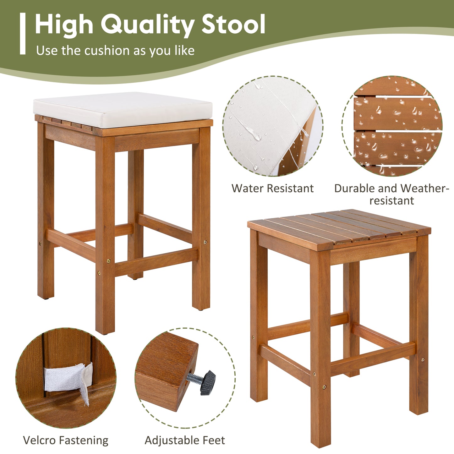 5 Piece Outdoor Bar Set, Patio Acacia Wood Height Table & Four Stools