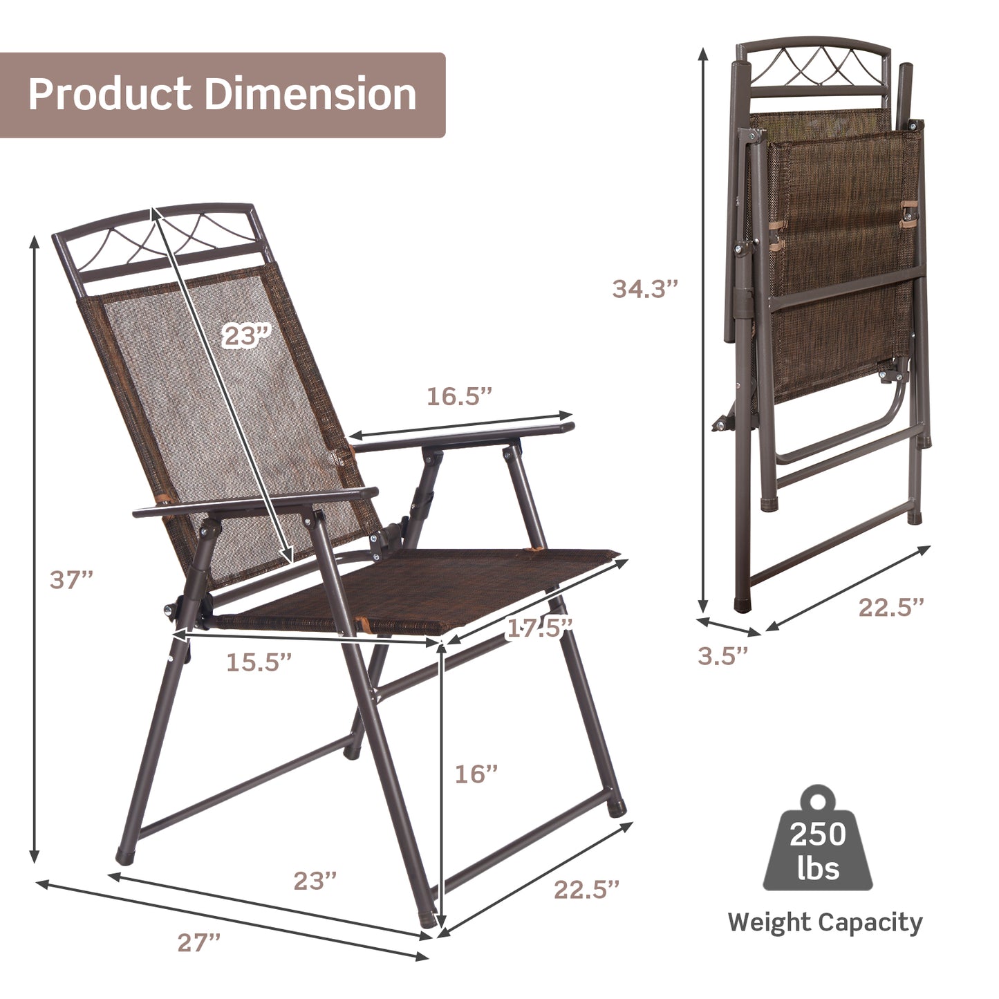 Set of 4 Folding Sling Patio Chairs - Steel Frame, Weather-Resistant Fabric