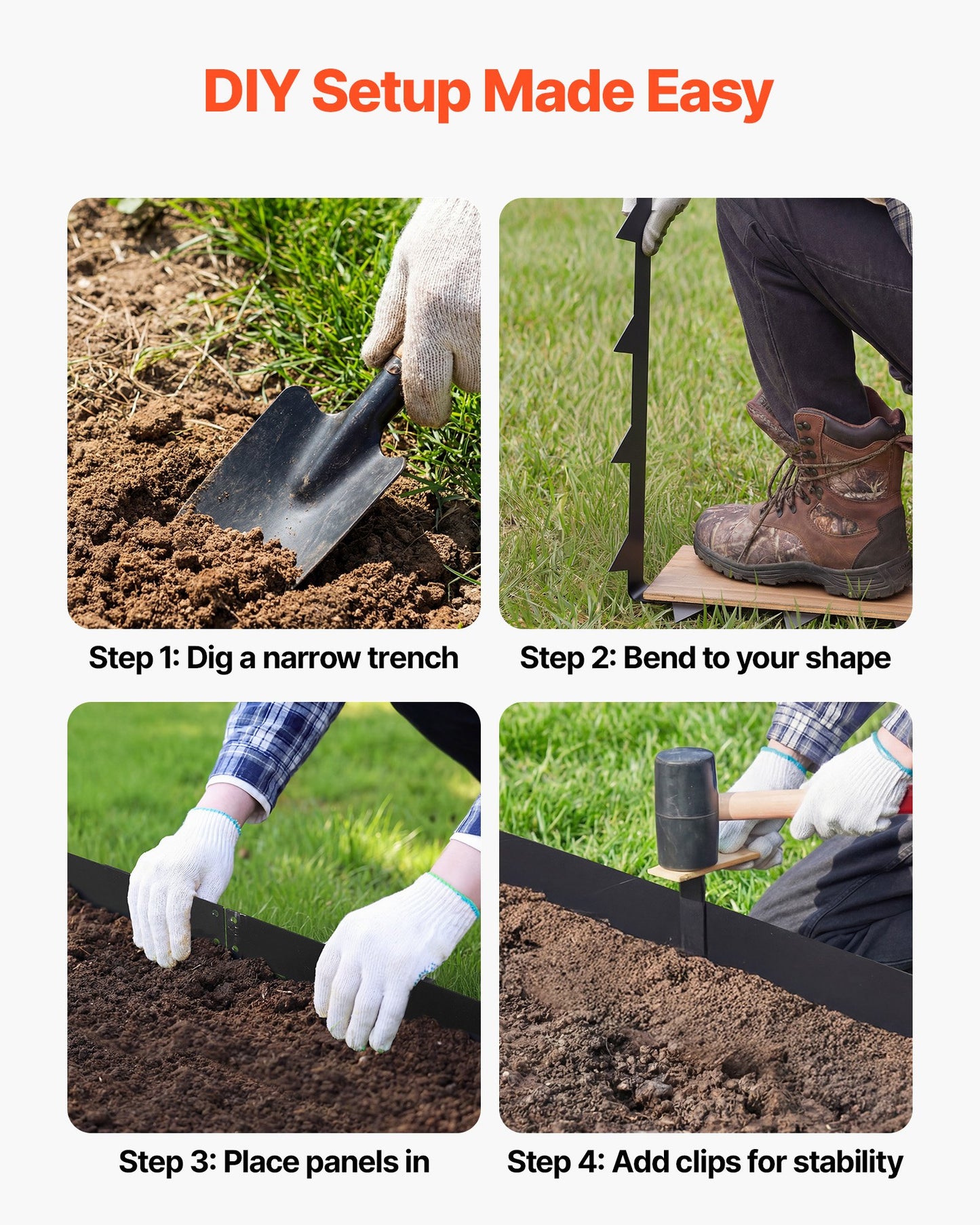 Galvanized Steel Landscape Edging 10-Pack, Black Garden Border for Flower Beds & Walkways