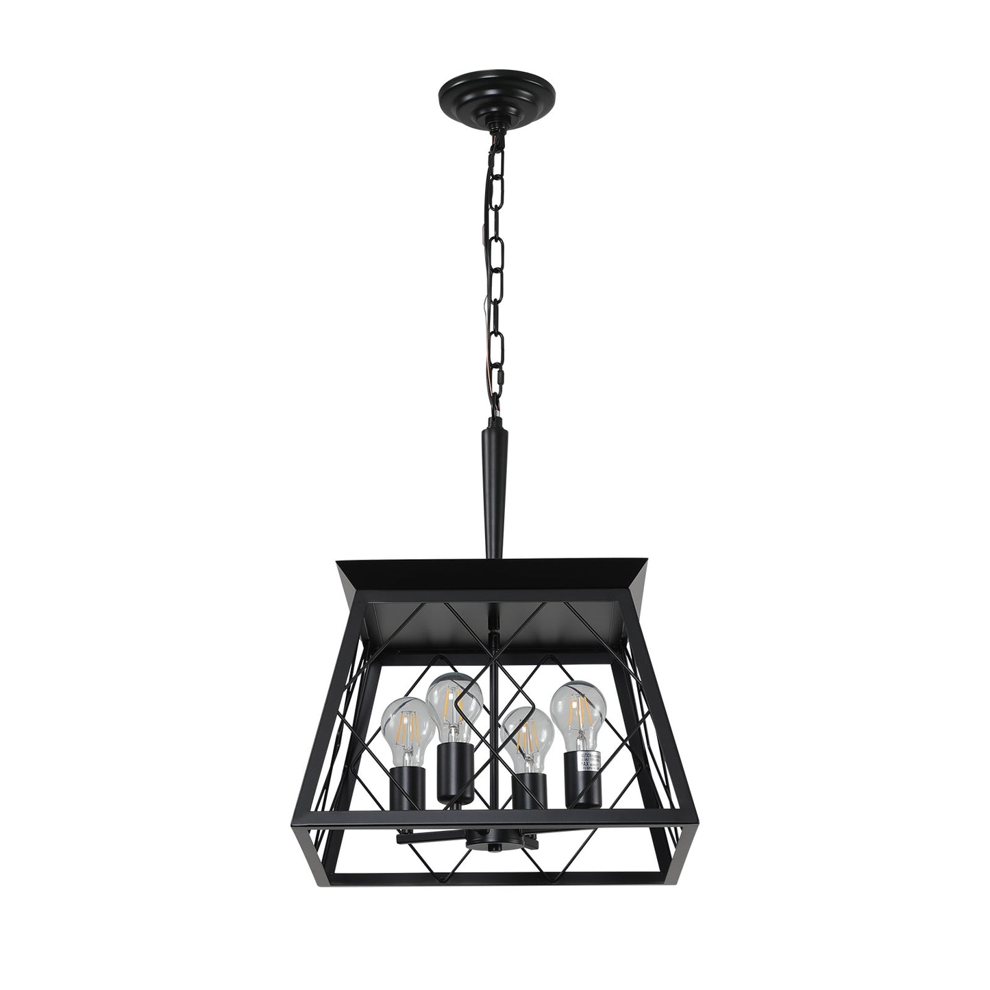 16-Inch Black Industrial 4-Light Pendant Chandelier - Adjustable