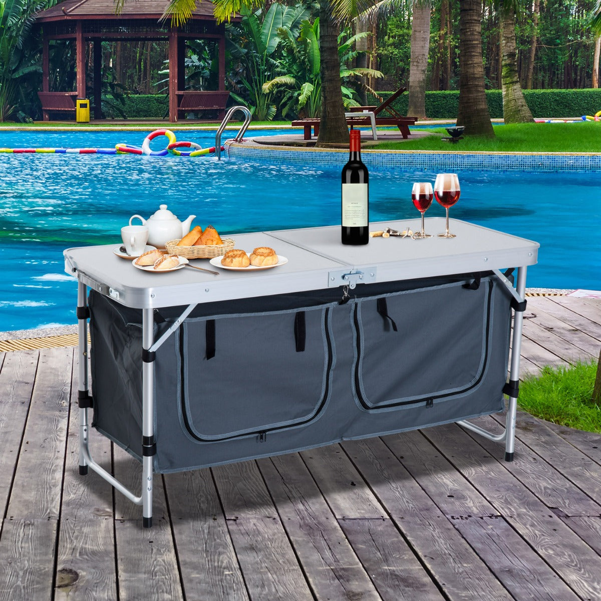 47" Portable Aluminum Camping Table with Carrying Handle & Organizer
