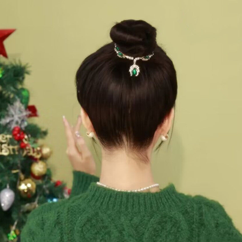 Green Crystal Hairpin Clip - Gold