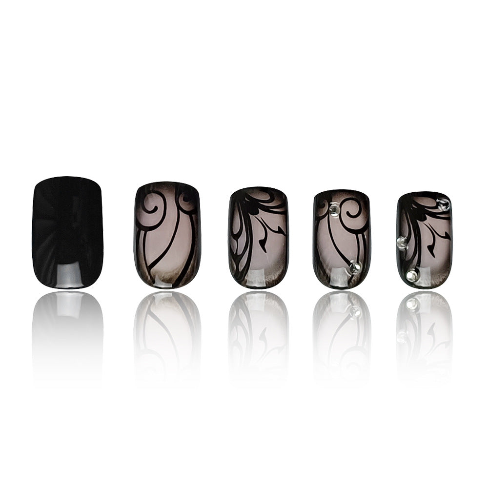 Black Vine Nail Art Wraps - Elegant European Style for Ladies
