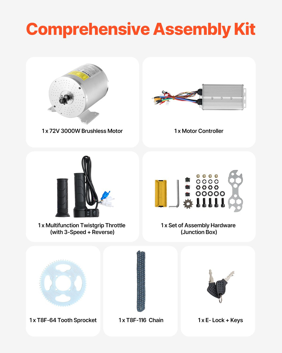 3000W Brushless DC Electric Motor Kit 72V for E-Bikes & Scooters - Silver