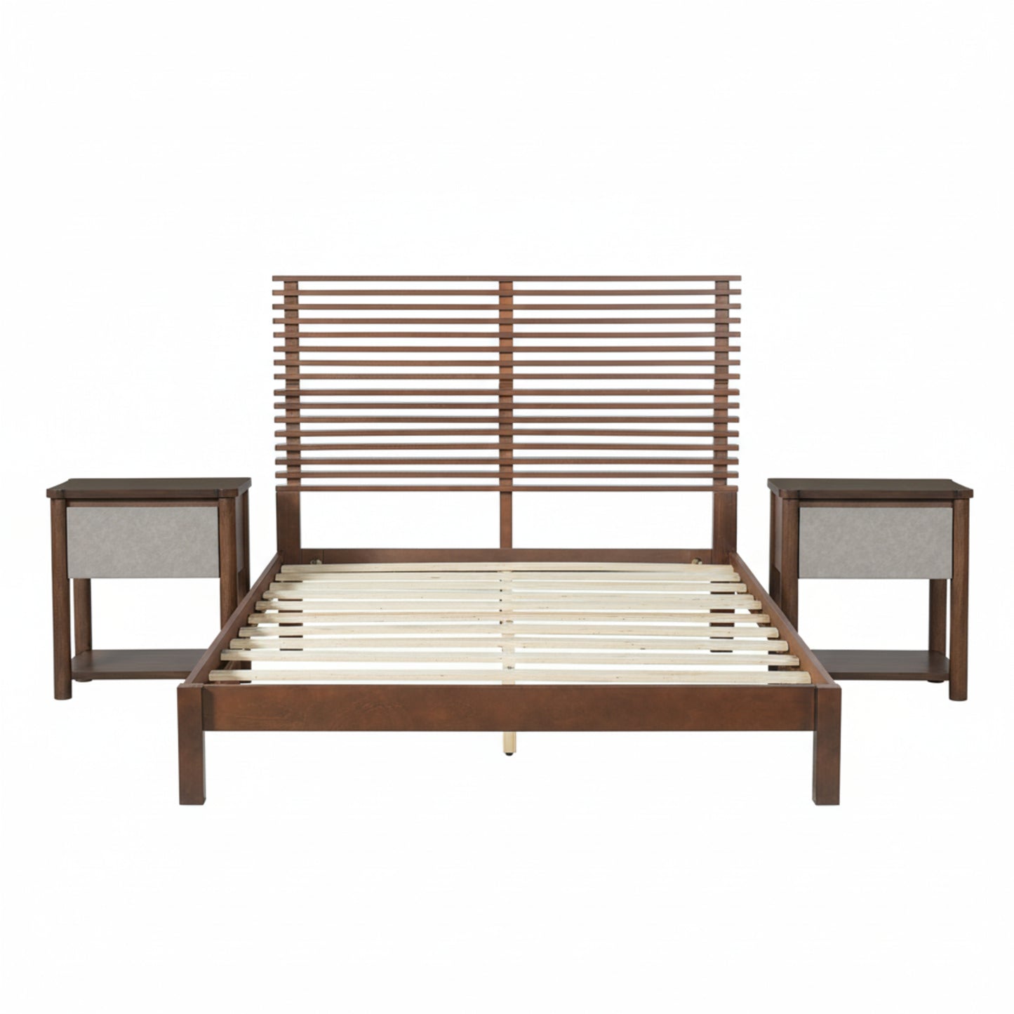 Premium Solid Wood Queen Size Platform Bed Frame With Horizontal Slat
