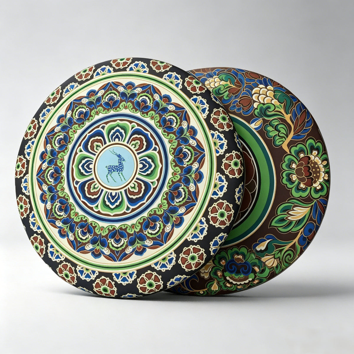 Traditional Chinese Round Floor Cushion with Dunhuang Algae Well Pattern, Thick Padded Meditation & Floor Pillow