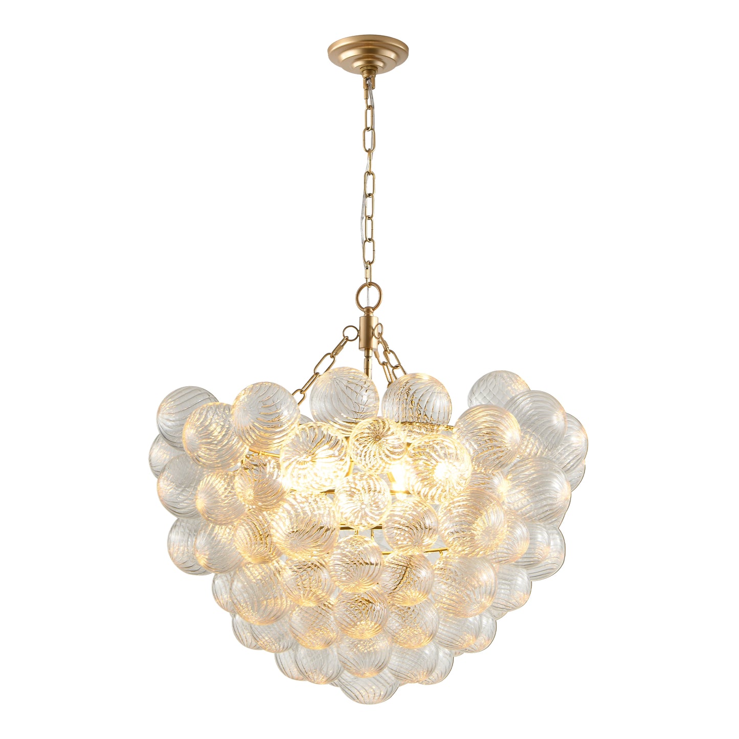 Gold Pendant Light Fixture with Clear Glass Globe - Adjustable Height, Modern Ceiling Lighting for Living & Dining Rooms