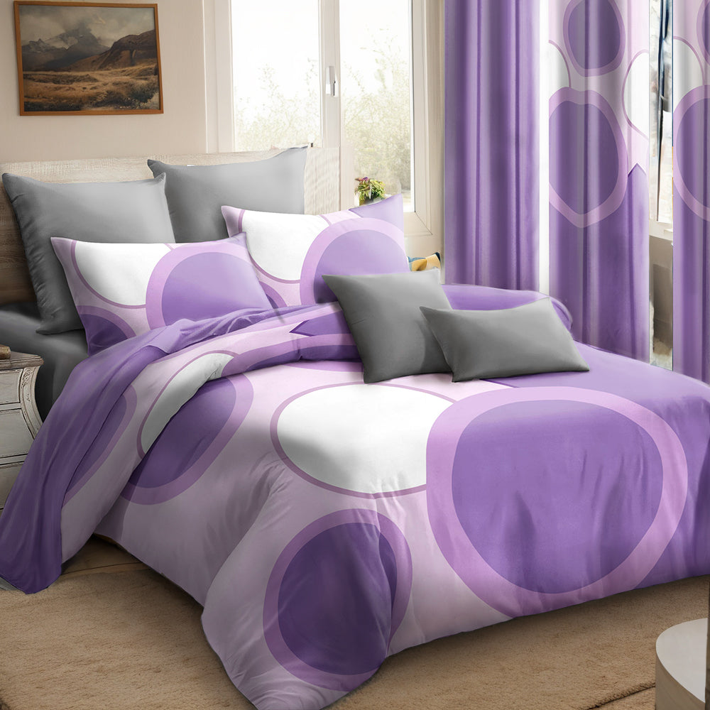 9-Piece Lavender Geometric Room in a Bag Set - Heavyweight Bedspread & Curtains