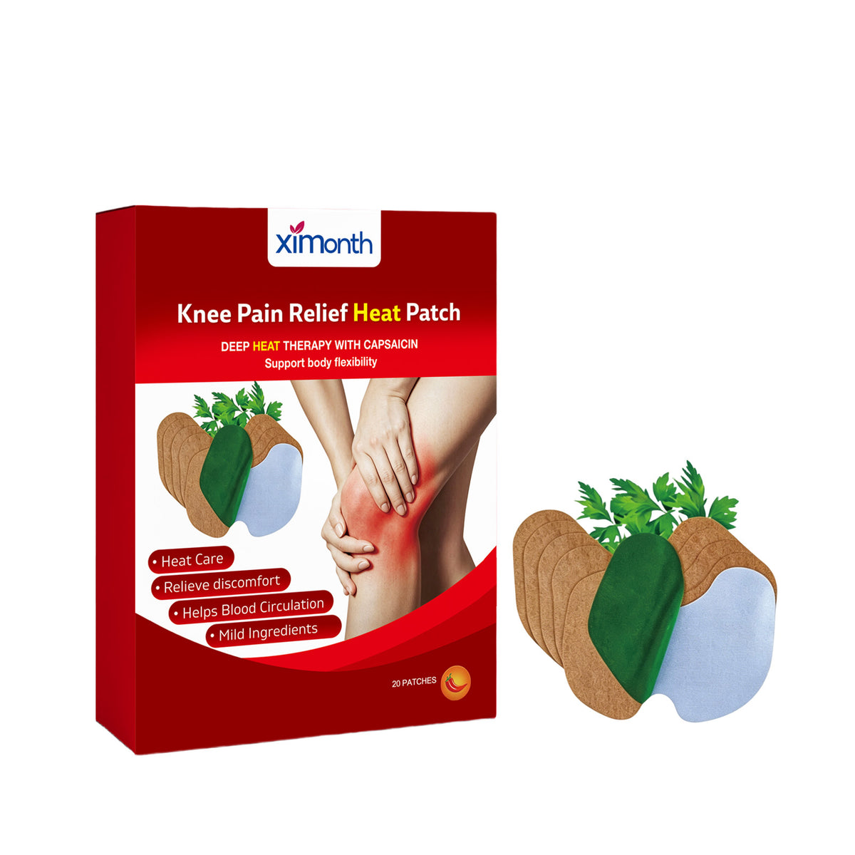 Knee Pain Relief Patch - 20 Pack, Natural Ingredients for Support