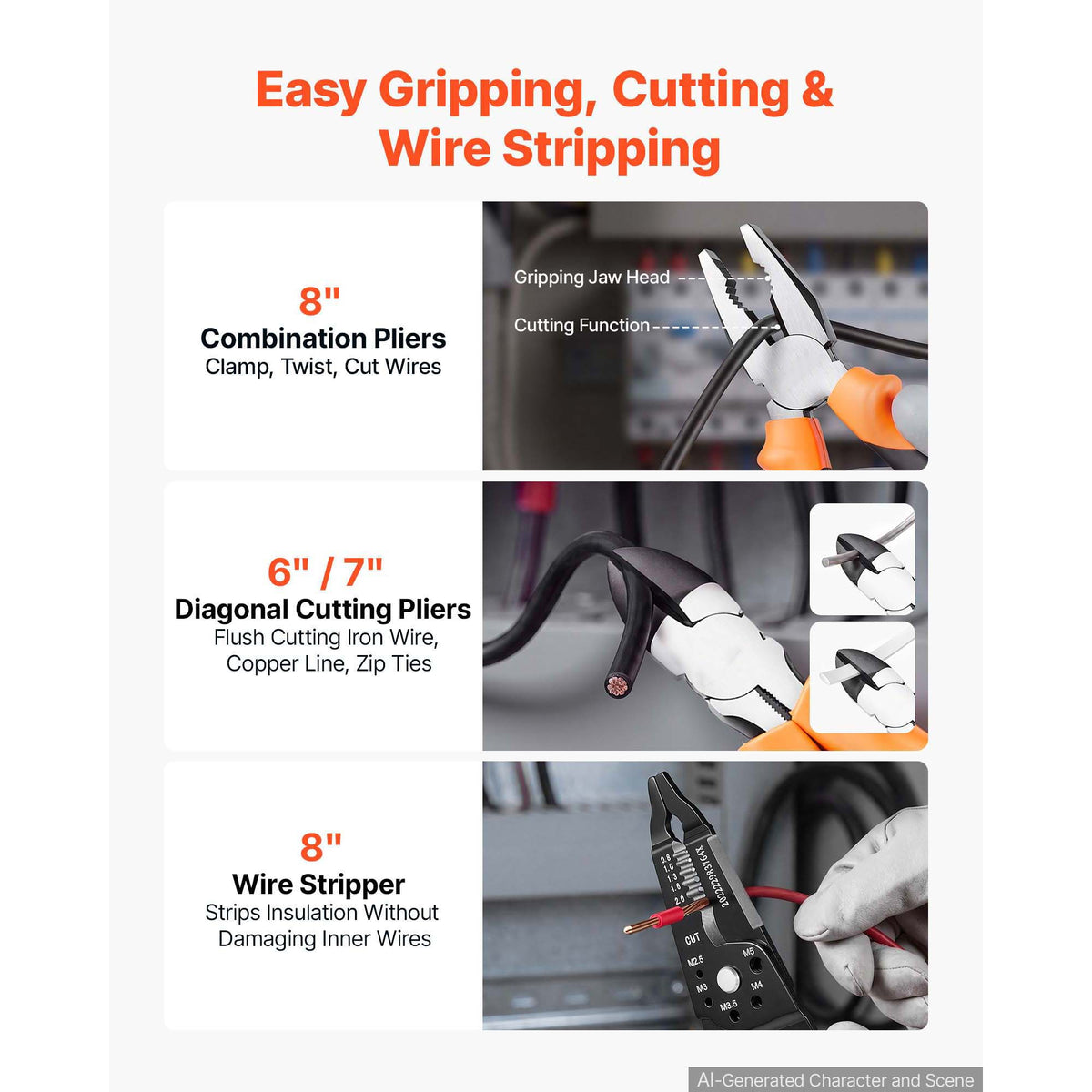 20-Piece Pliers Set with Organizer Rack - Hand Tools for DIY & Home Gardening