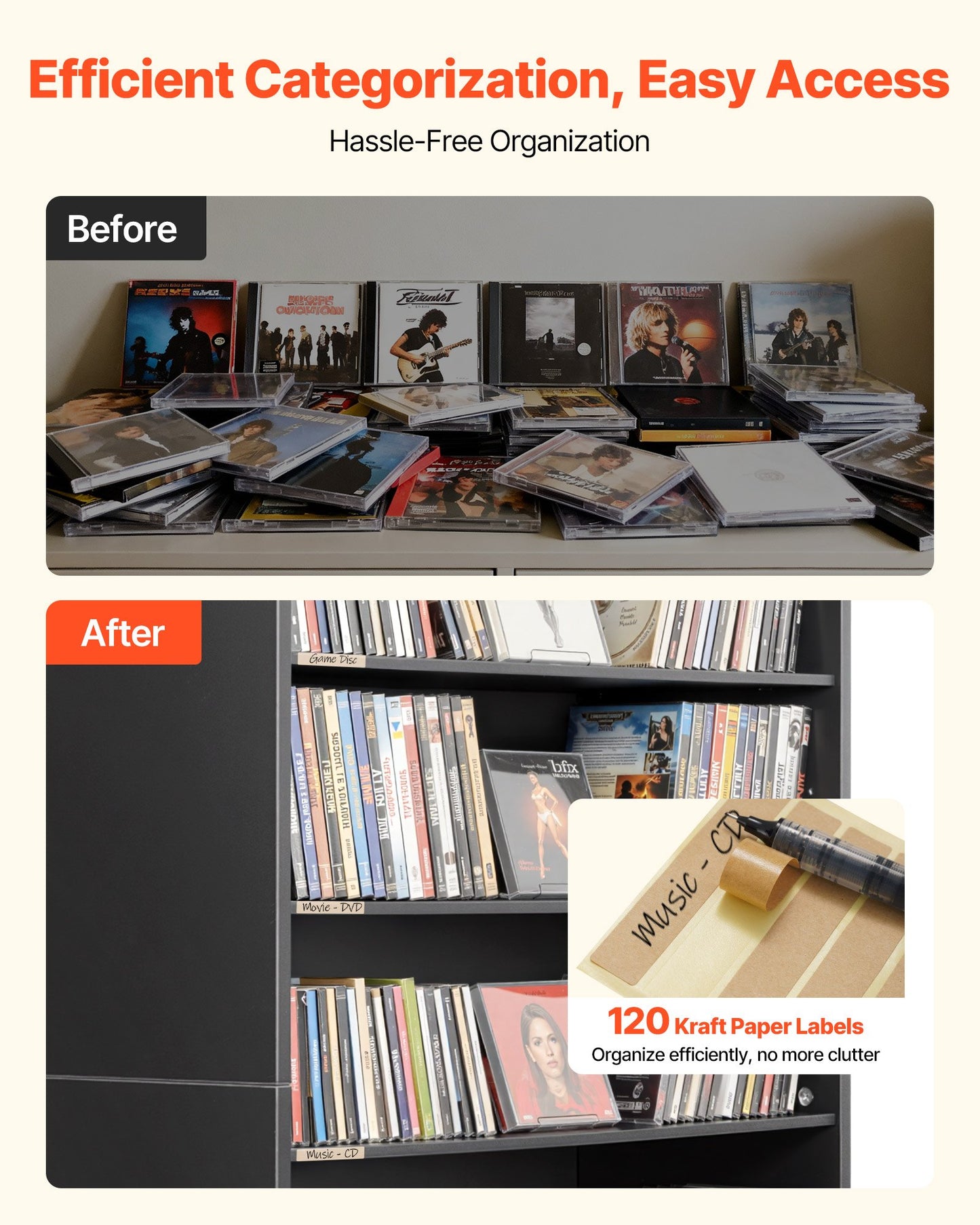 Media Storage Cabinet 7-Tier DVD Shelf Organizer for CDs, DVDs, Books & Games - Black