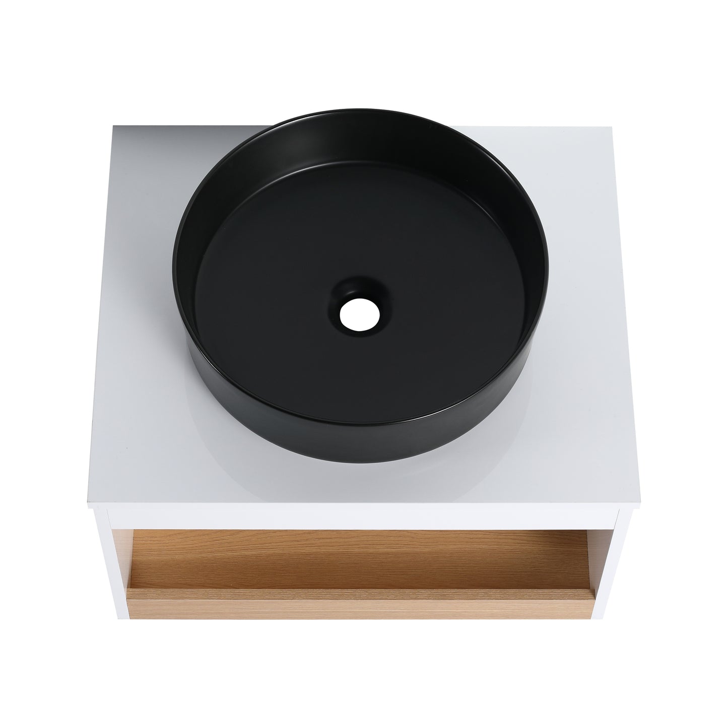 24" Wall-Mounted Bathroom Vanity with Round Vessel Sink - White