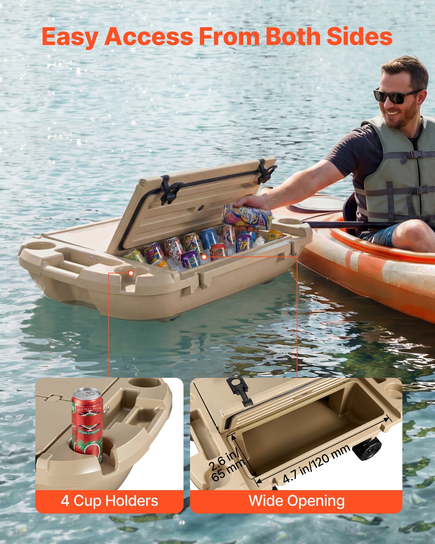 Floating Cooler 40 QT with Dry Storage & Tow Rope - Amphibious Drink Cooler for Water & Land