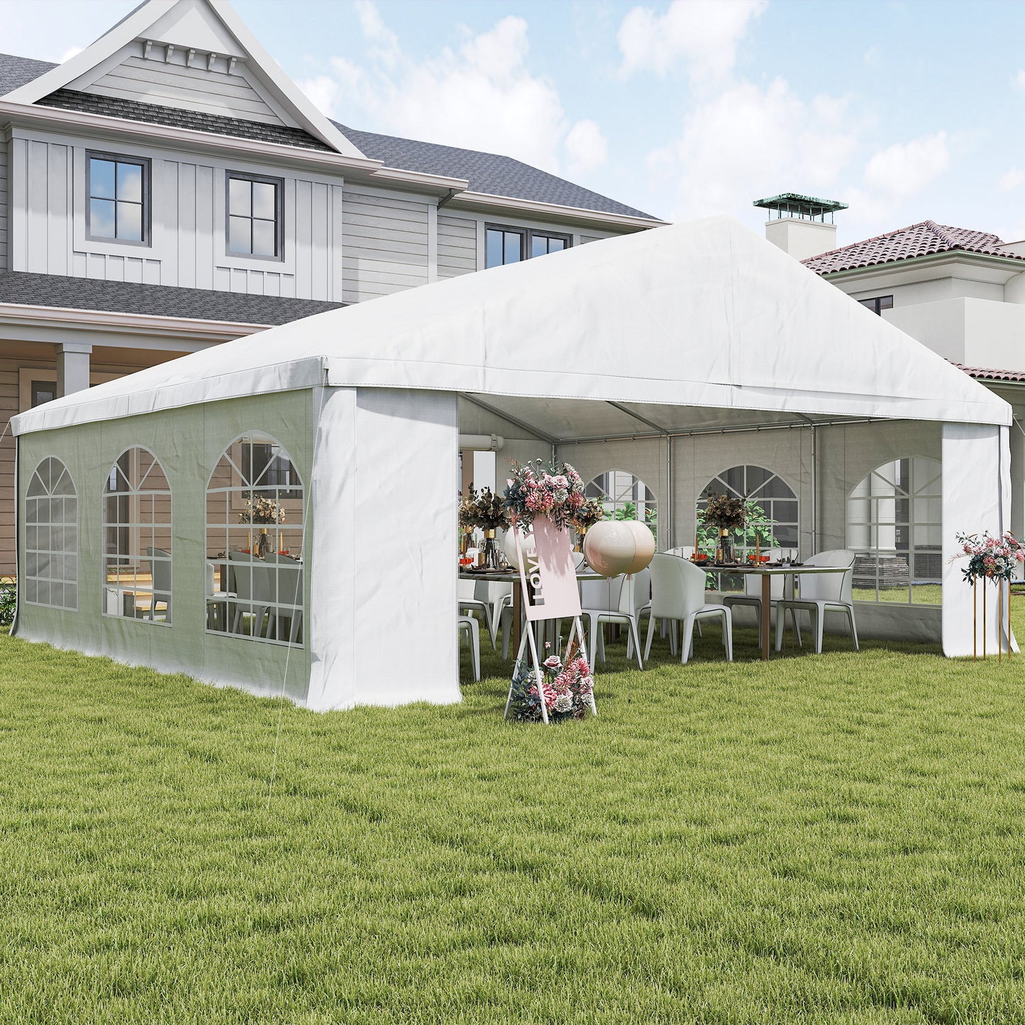 20' x 20' Heavy-Duty Wedding & Party Tent with Sidewalls - White