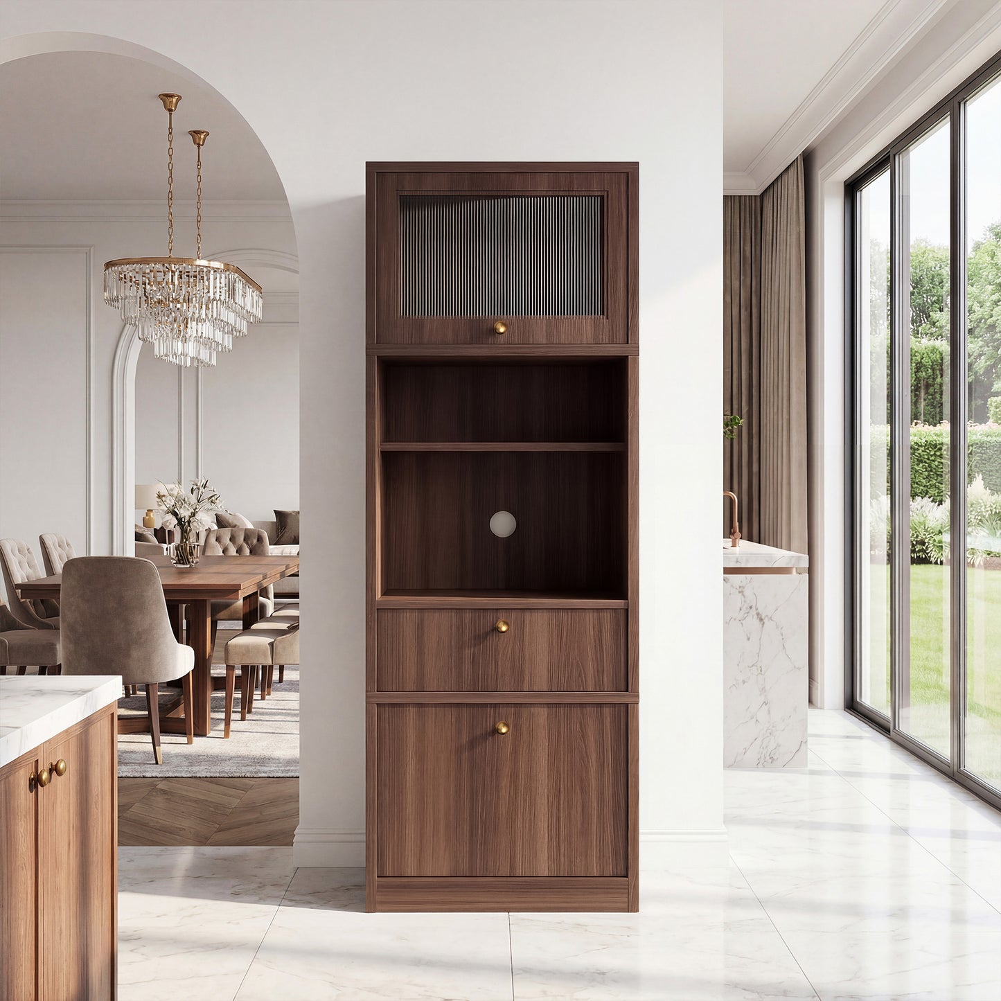 Tall Pantry Cabinet 71 Inch Storage with Adjustable Shelves - Walnut
