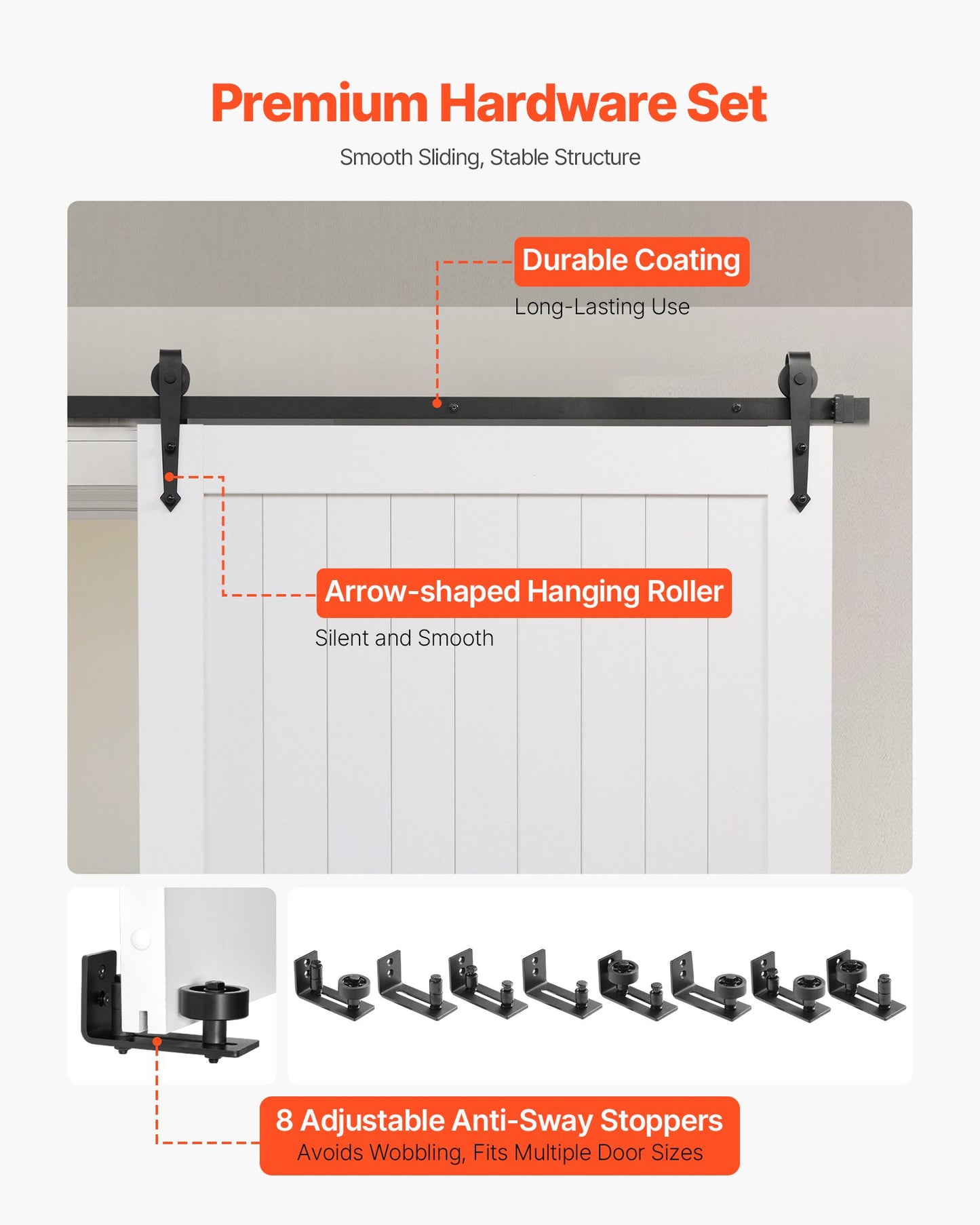 48x84 Inch Sliding Barn Door with Hardware Kit, Waterproof MDF Panel for Living Room & Bathroom