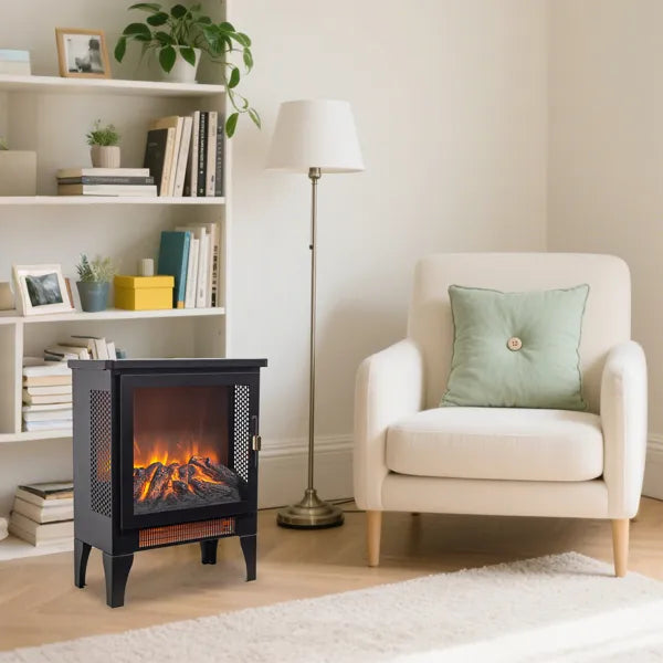 17 Inch Freestanding Electric Fireplace Heater with 3D Flame Effect