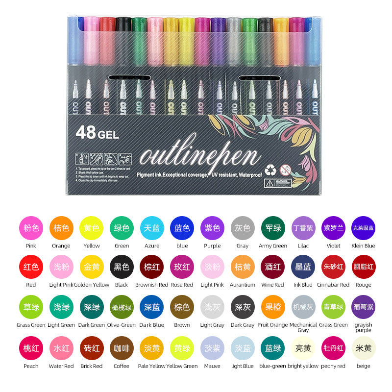 Double Line Outline Marker Set - 24 Color Options Available