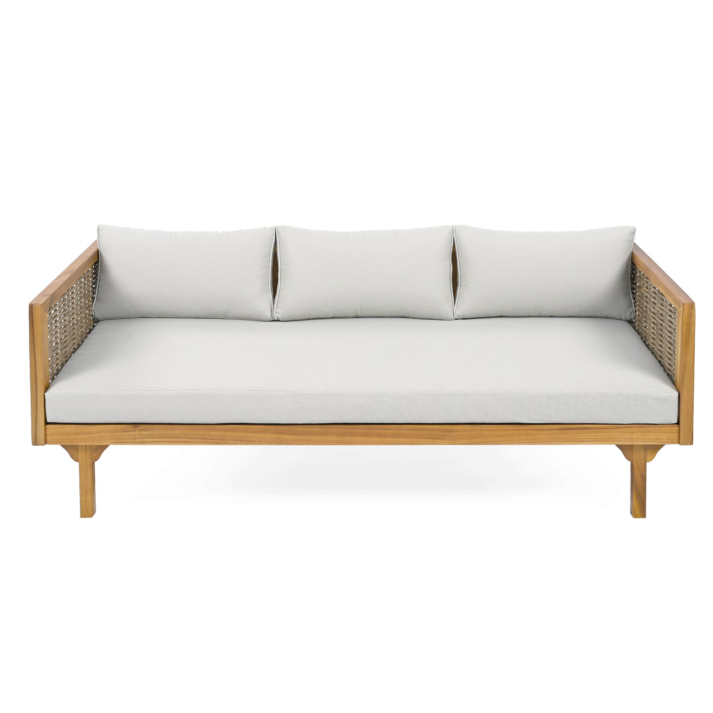 CLAREMONT 3 SEATER DAYBED WITH RATTAN ARMS LIGHT GREY CUSHION