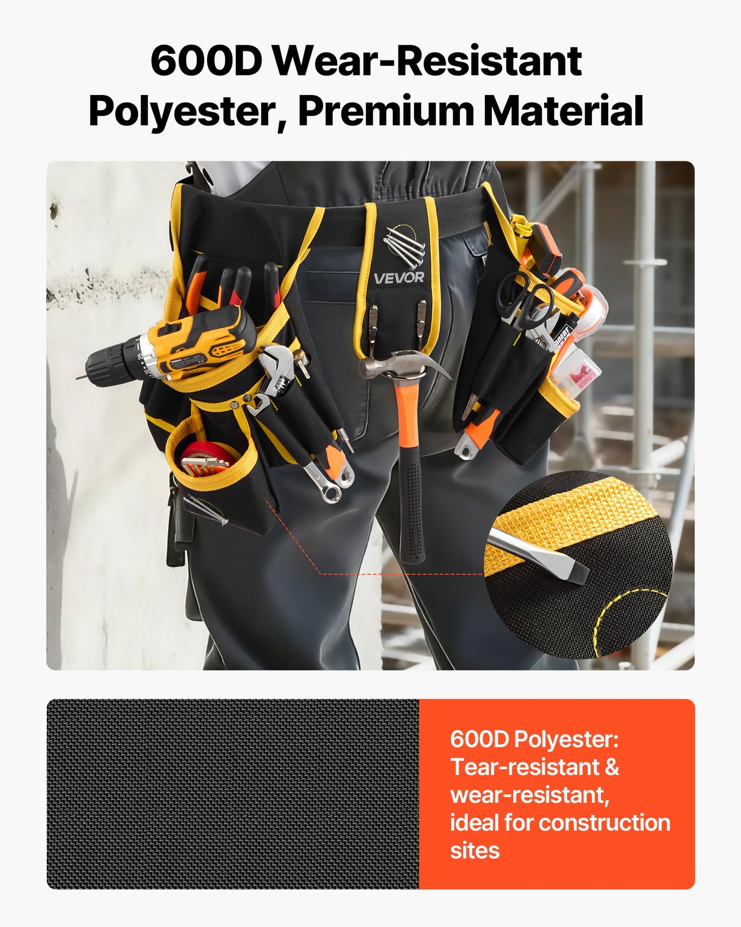 Magnetic Tool Belt with 28 Pockets Heavy Duty Adjustable Work Organizer for Construction & Carpentry