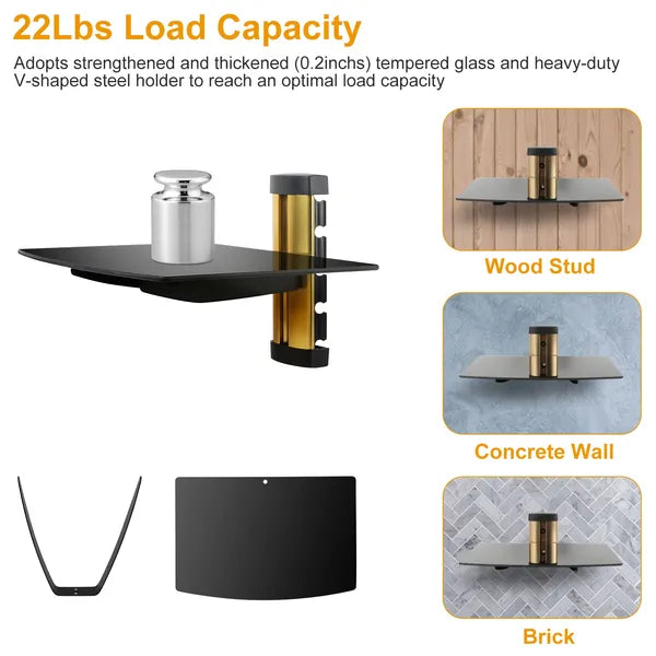 Floating Wall Mounted Strengthened Tempered Glass Shelf For DVD Cable