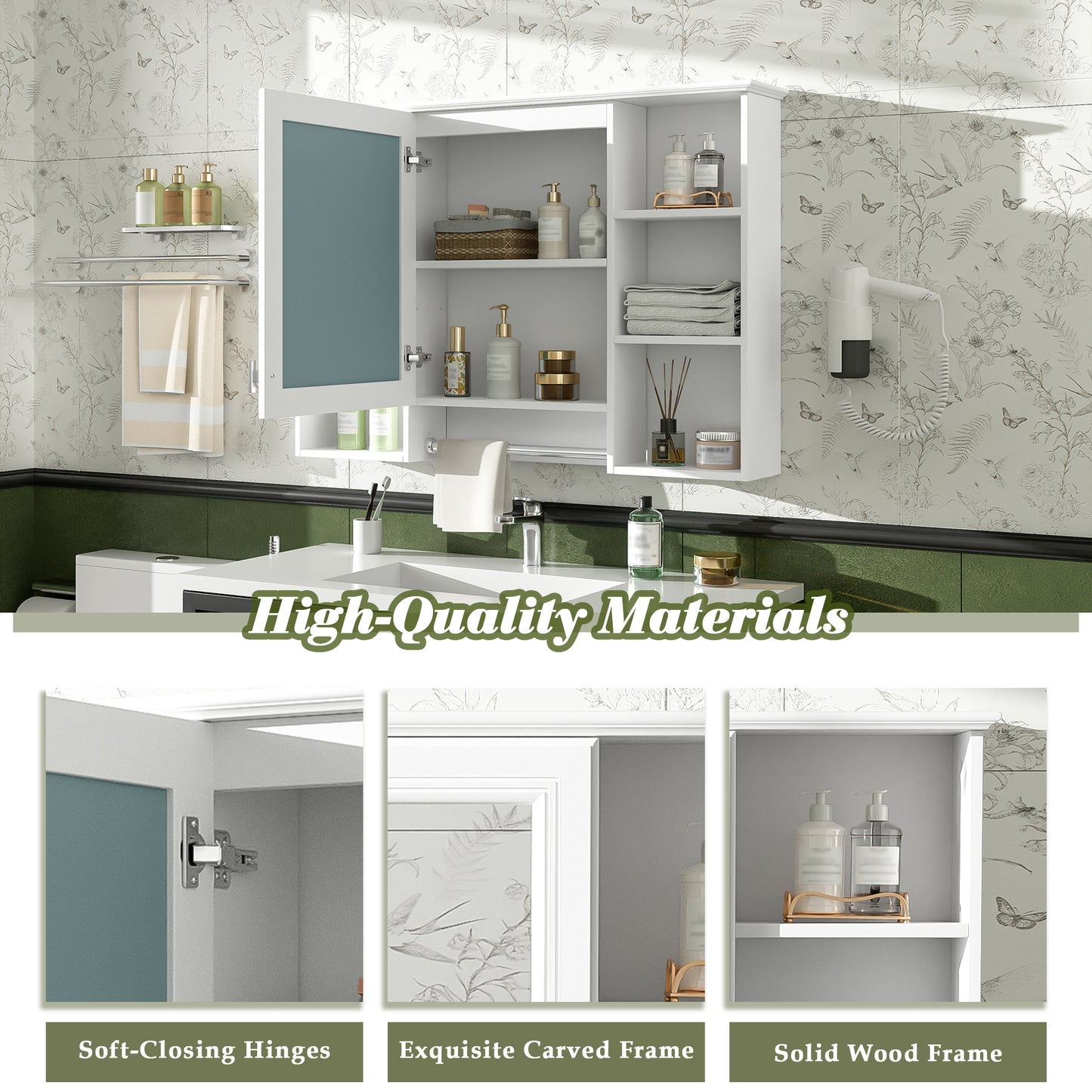 42-Inch Wall-Mounted Bathroom Mirror Cabinet with Adjustable Shelf